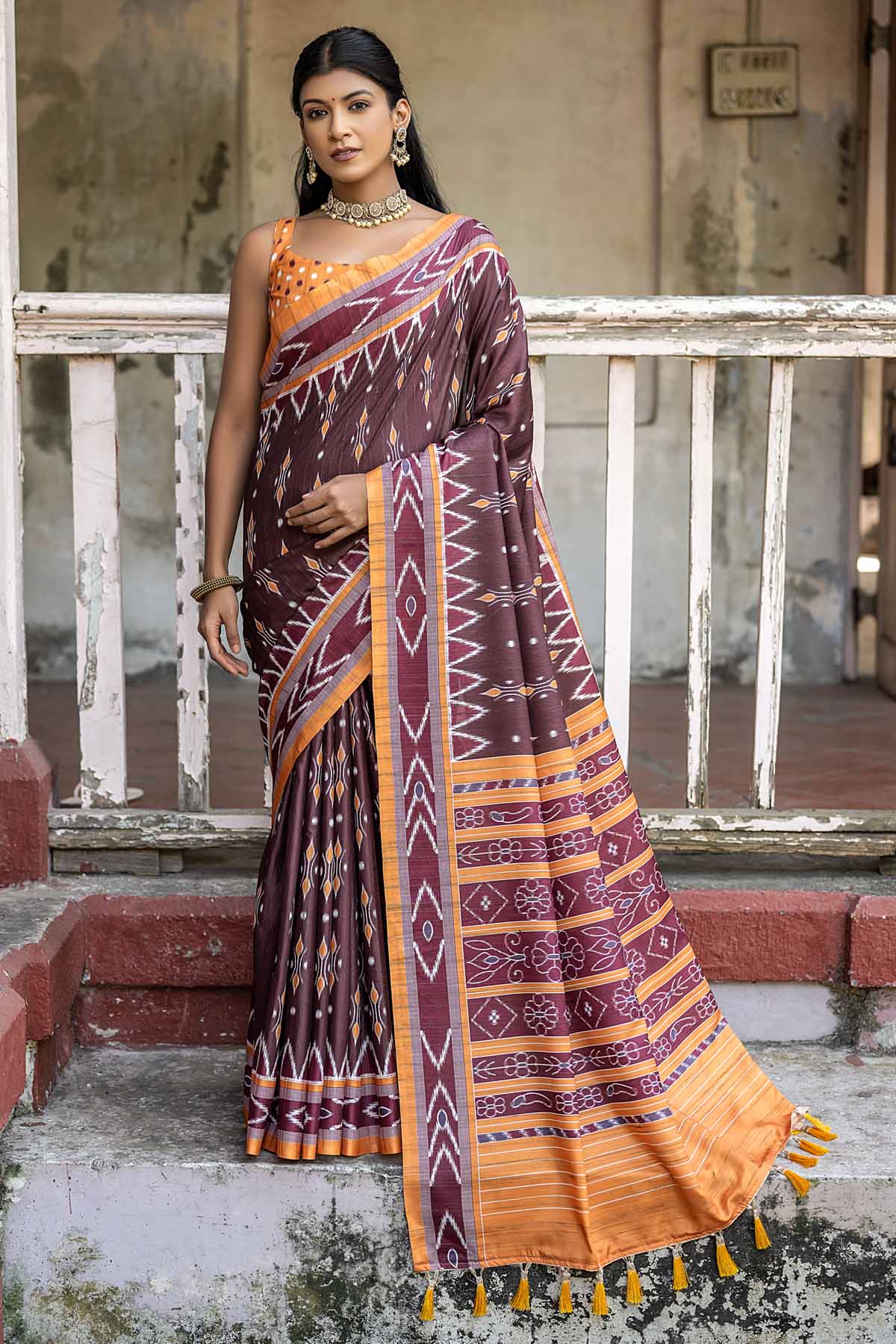 Buy Designer Temple Border Print Saree Online